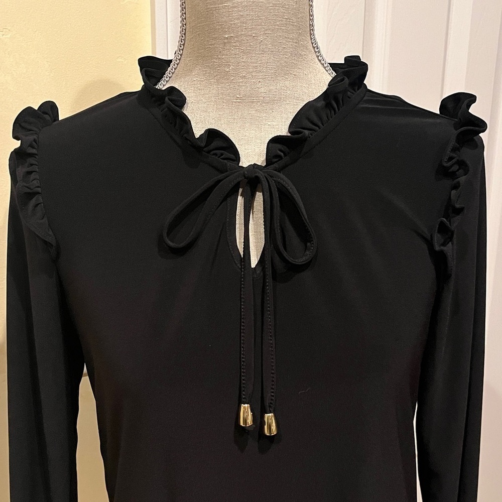 Anne Klein Black Ruffle Long Sleeve Blouse